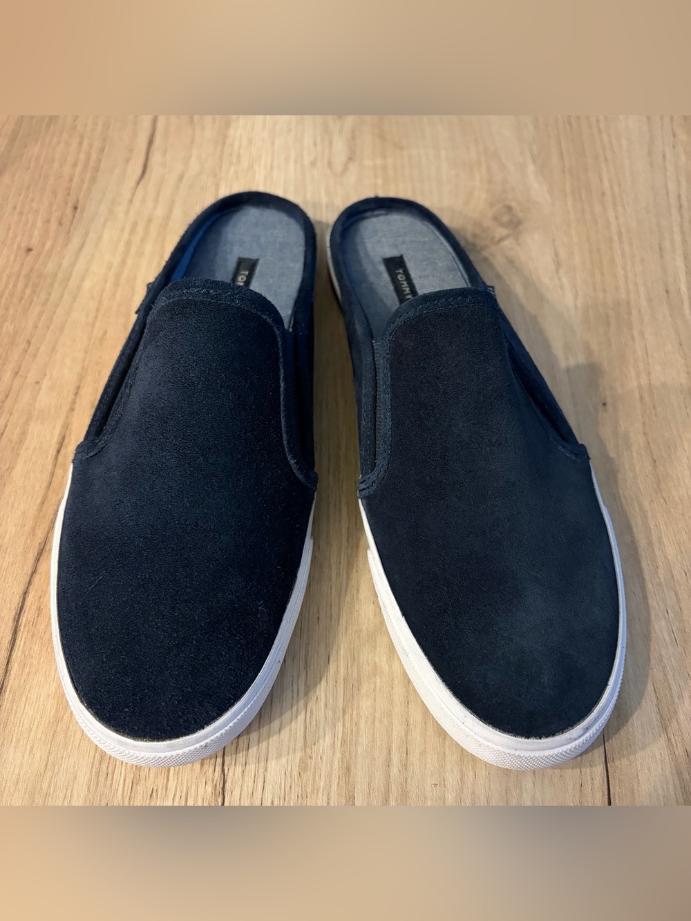 TOMMY HILFIGER WOMENS 8M NAVY BLUE SUEDE SLIP ON MULES